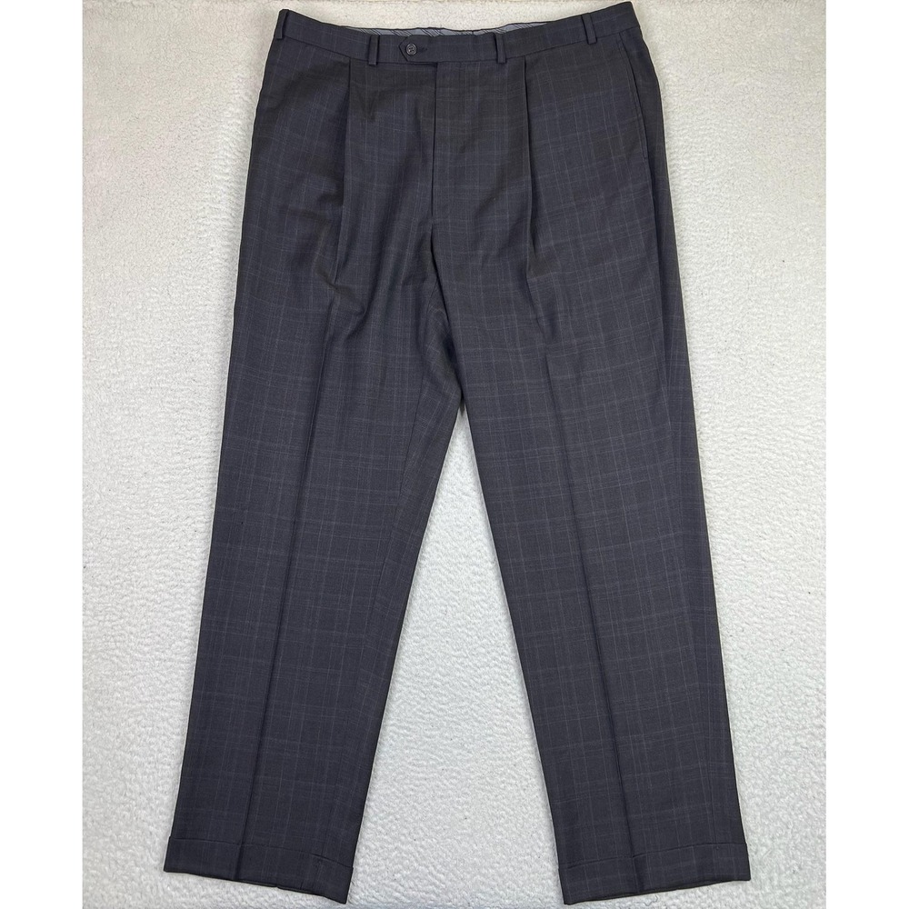 Calvin Klein Suit Pants Mens 40x33 Gray Plaid Dress Slacks Formal Classic Wool